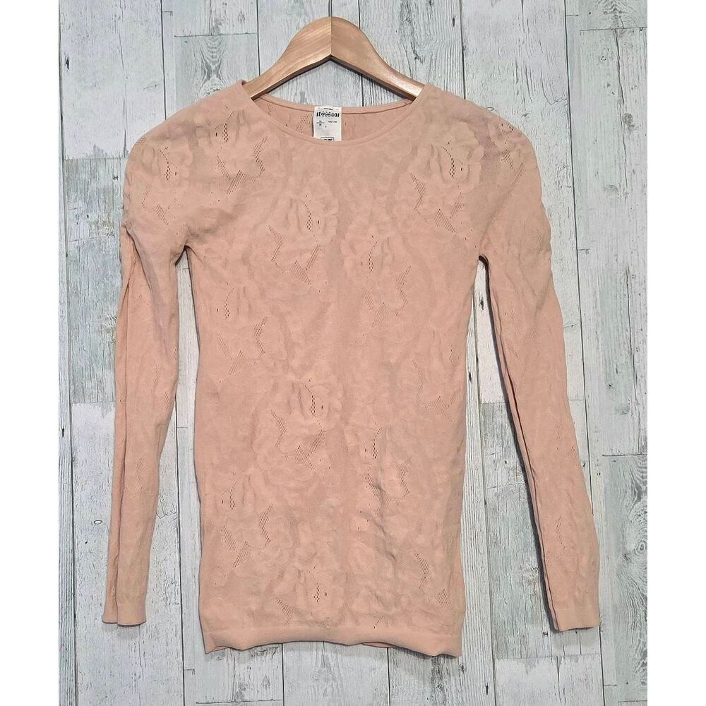Wolford Stretchy Floral Lace Sheer Pullover Top Blush Pink Sz. M